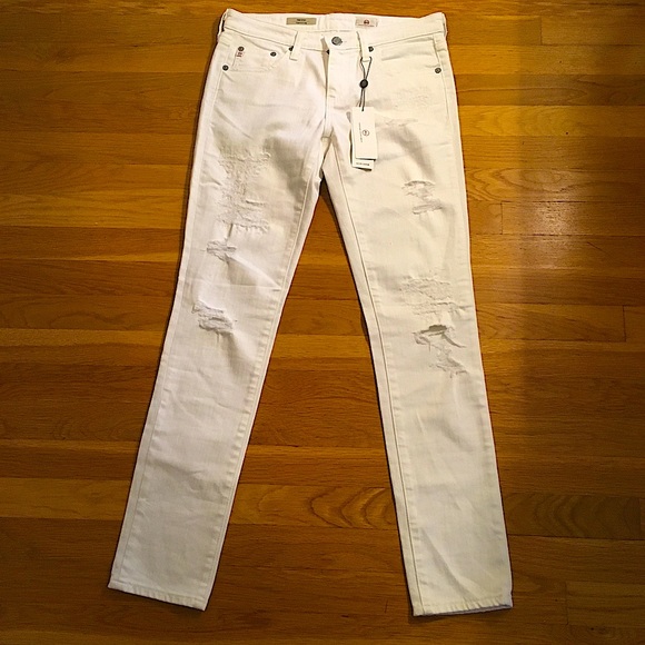 NWT AG Andriano Goldschmied Distressed White Jeans - Picture 1 of 9